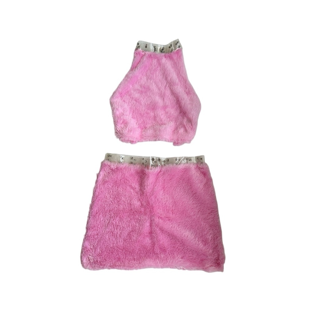 ClubExx Pink Fuzzy Halter Top and Skirt Set